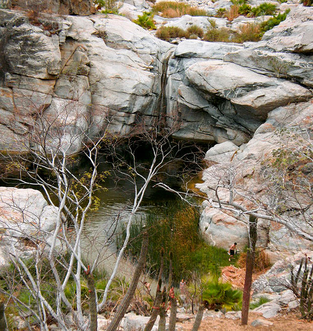 waterfall at Sol de Mayo in Baja California Sur