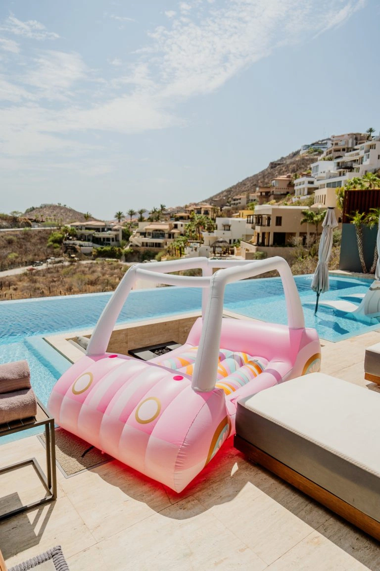 Barbie theme pool party at luxury vacation rental in Cabo San Lucas	