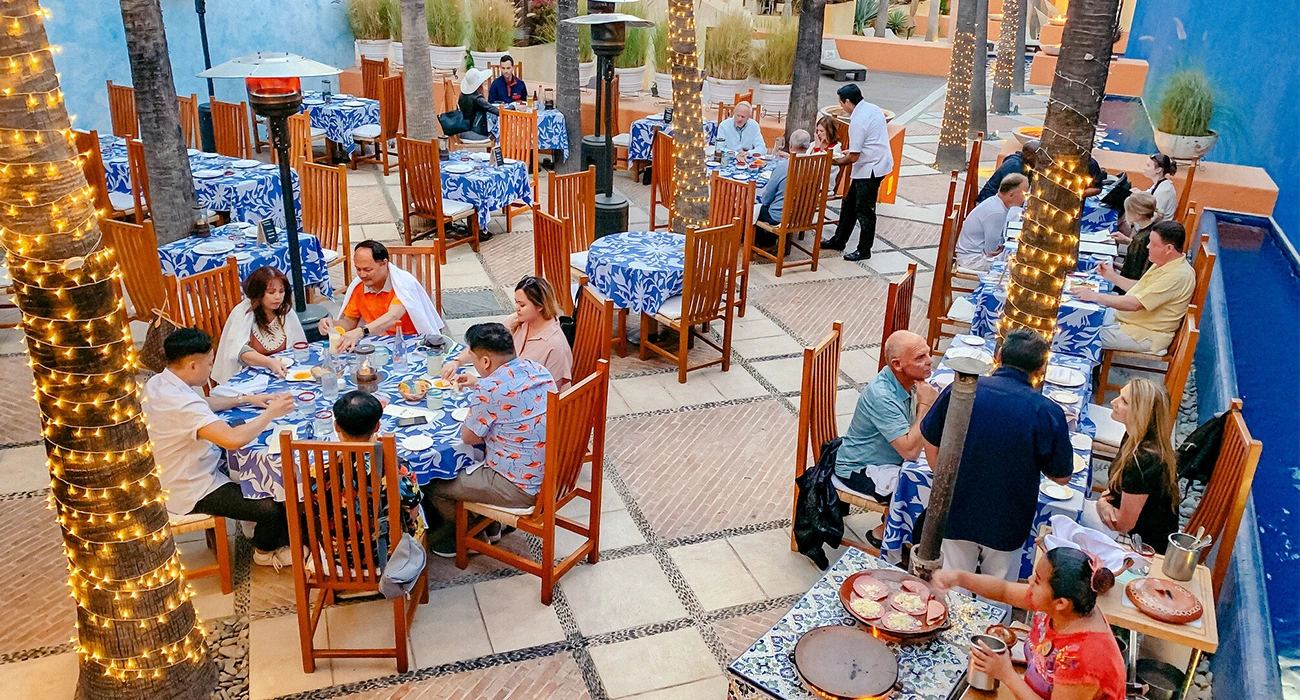 Mi Cocina fine dining restaurant in San Jose del Cabo romantic courtyard setting in Los Cabos Mexico	