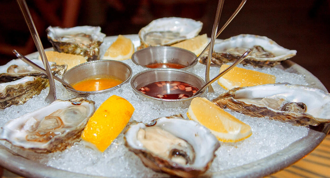 Oyster Bar at Mi Cocina fine dining restaurant in San Jose del Cabo romantic courtyard setting in Los Cabos Mexico	