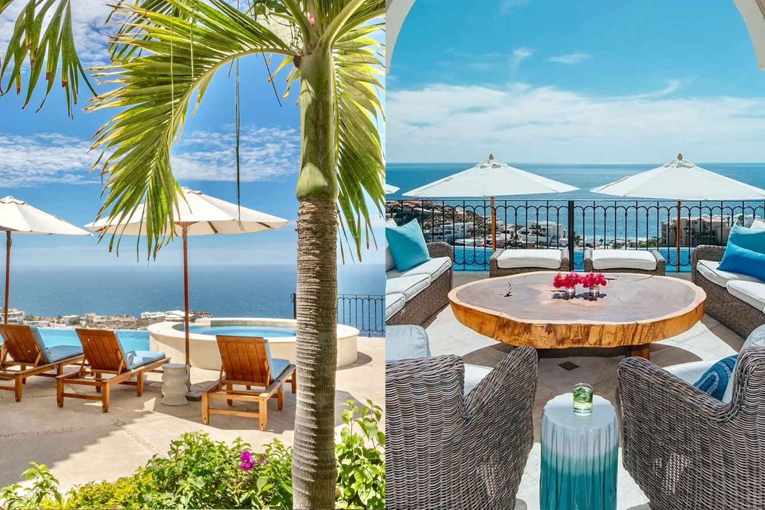 Cabo San Lucas luxury vacation rental Casa Stella terrace seating areas next to the pool