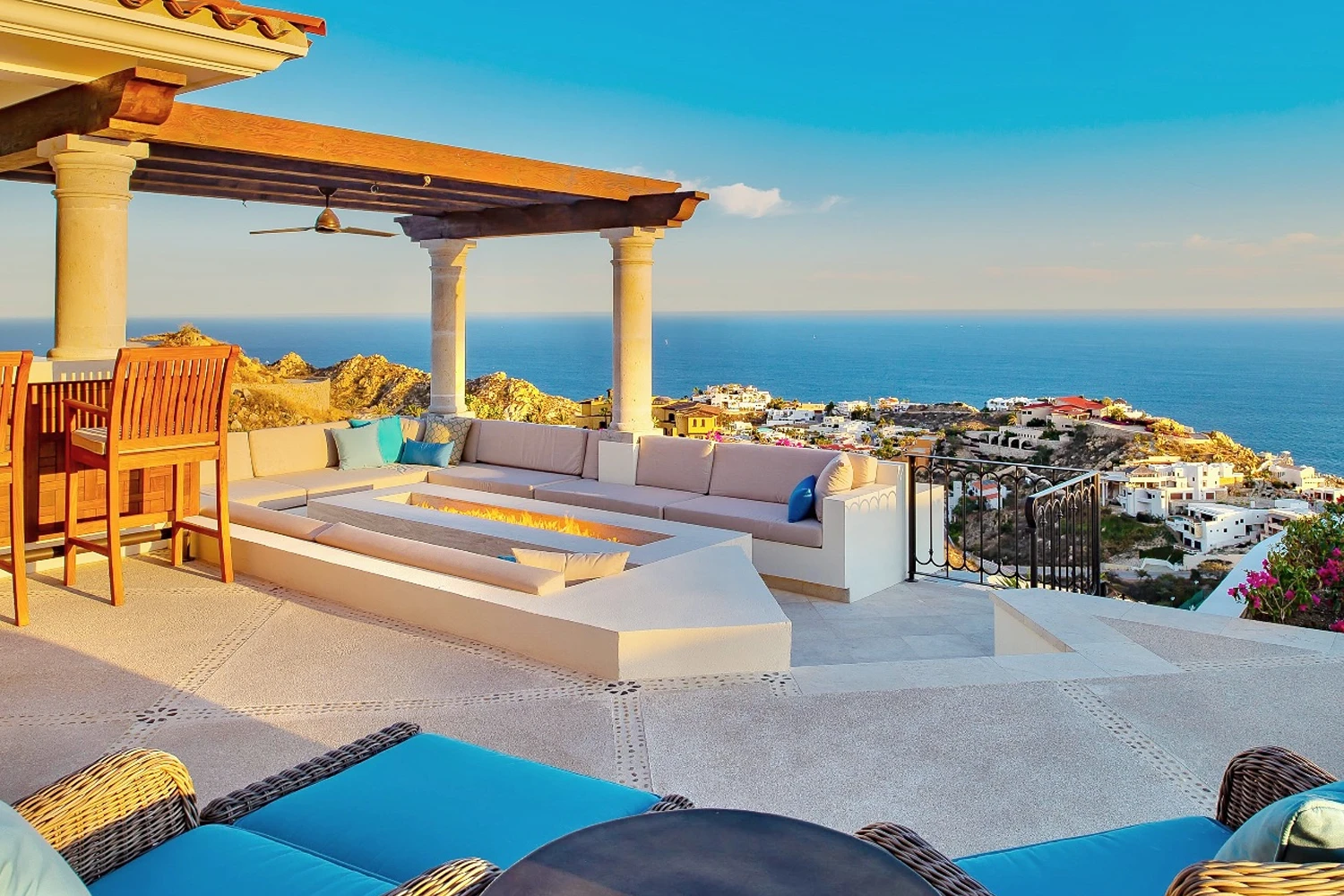 Cabo San Lucas luxury vacation rental Casa Stella fire pit and outdoor seating area