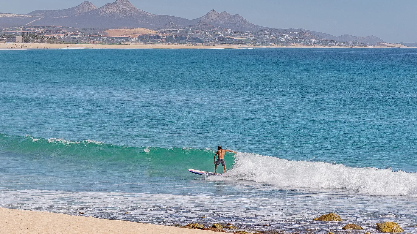 Surfing at Costa Azul in Los Cabos, Mexico